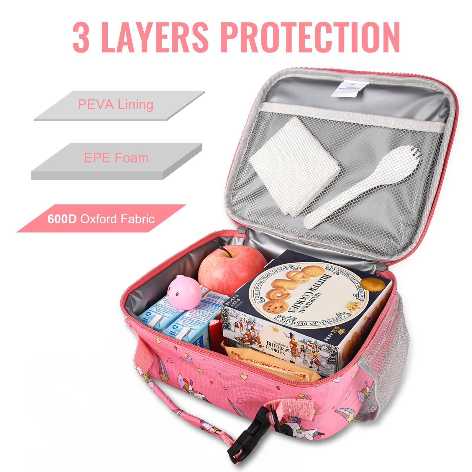 Genteen Lunch Box Kids, Insulated Lunch Bag Kids Boys Girls Back to School, Soft Lunch Box for Men Reusable Lunchbox for Office,Outdoor,School (Black)