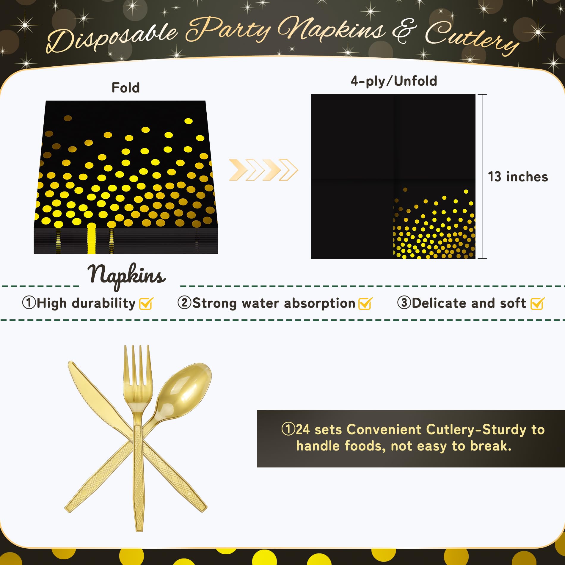 168pcs Happy New Year Party Supplies, Black and White Paper Plates Napkins Cups and Transparent Gold Cutlery for 24 Guests, 2026 New Year Disposable Tableware Supplies for Party Decorations
