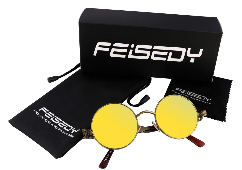 FEISEDY Retro Gothic Steampunk Sunglasses Round Metal Frame Punk Circle Inspired Shade Men B1857