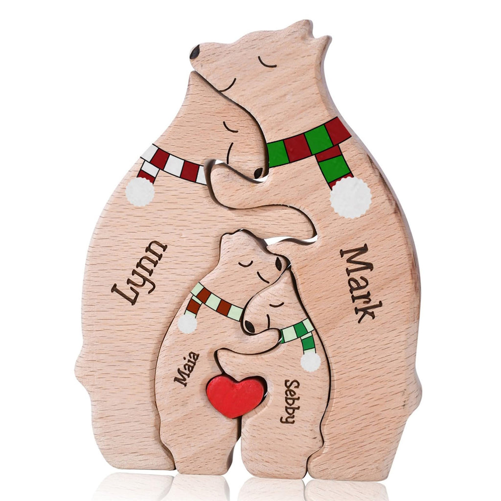 Personalized Family Name Puzzle with 2-8 Names Custom Wooden Bear Puzzle with Names Customized Wooden Puzzle Gifts for Christmas (Bear)