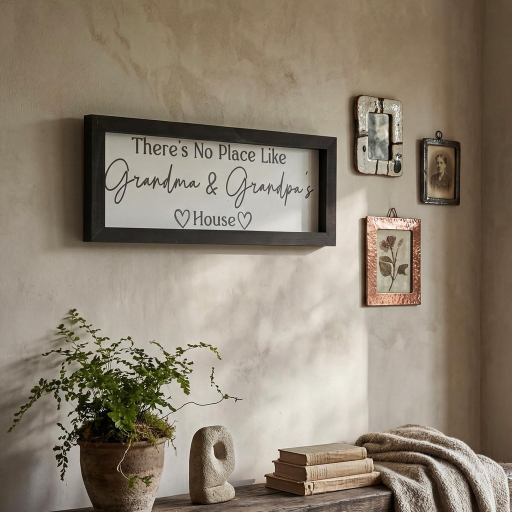 Yousoontic Grandparents Gift from Grandkids There's No Place Like Grandma & Grandpa's House Wooden Sign Farmhouse Home Decor for Birthday Christmas Thanksgiving Gift(Dark Brown,11.8 Inch)