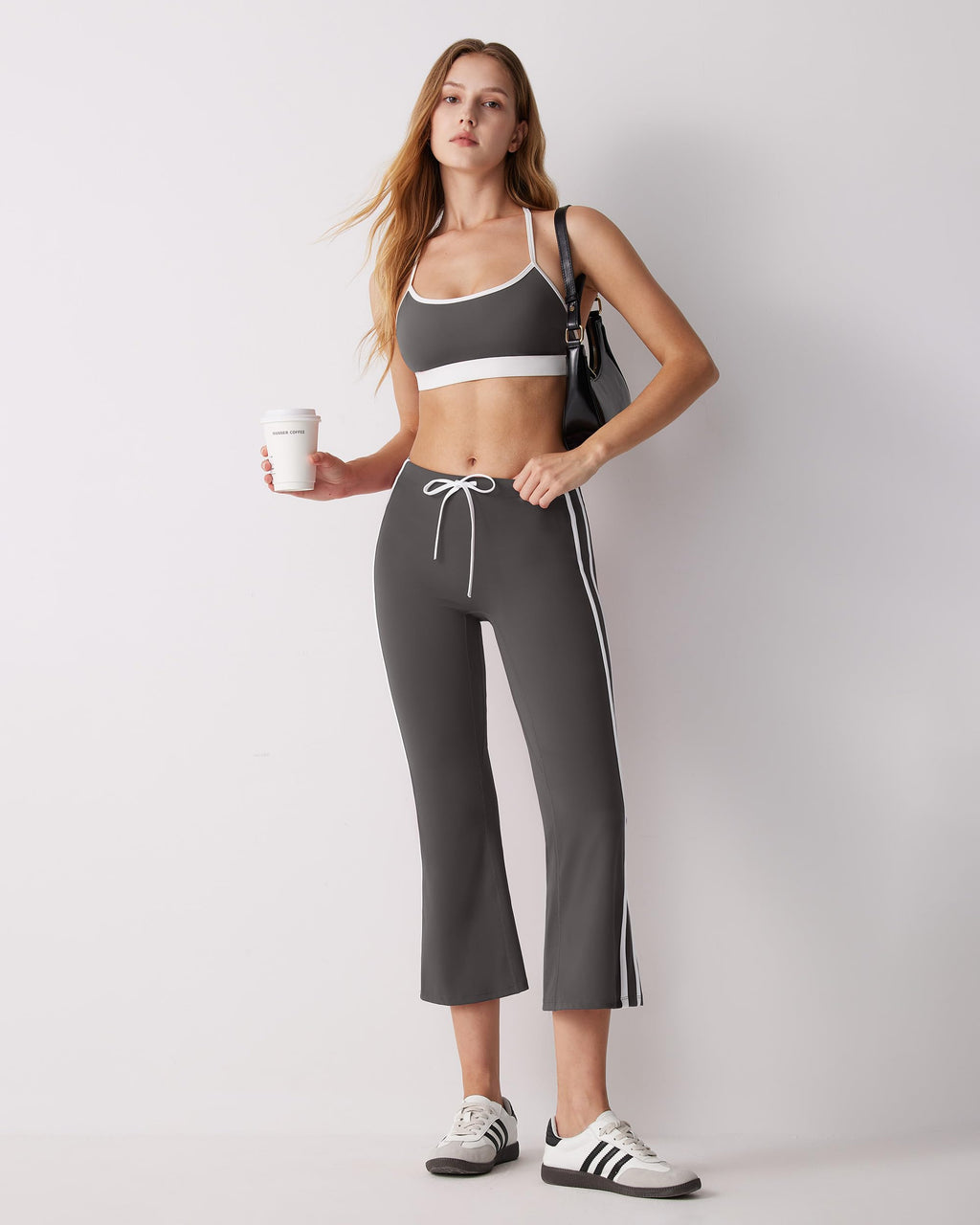 MOOSLOVER Women Flare Capri Yoga Pants High Waisted Side Stripe Drawstring Bootcut Flared Cropped Leggings
