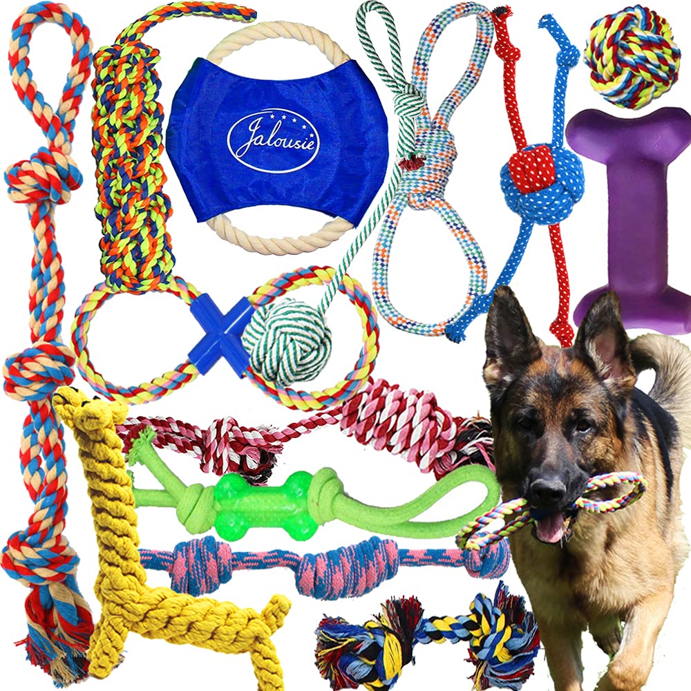 Jalousie Chew Toy Natural Rubber chew Toy for Interactive Play Toy Ball Rope Rubber Value Set for Small to Medium Breed Dog mutt Puppy