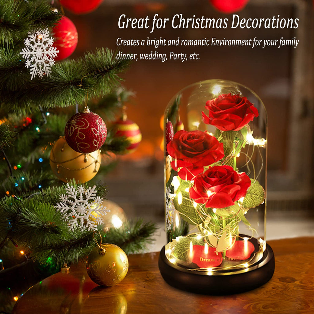 Beauty and The Beast Rose for Mom, Birthday Gifts for Women, Light Up Roses, Glass Dome Rose with LED Lights, Red Roses, Women's Gift for Mom Wife Grandmother
