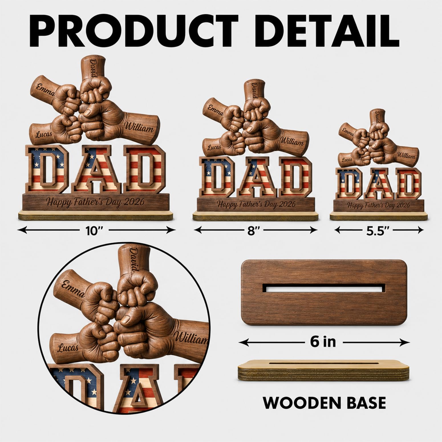 Personalized Fist Bump Dad and Kids Name Wooden Plaque, Custom Fathers Day Plaque for Dad Grandpa, Customized Sign Decorations for Daddy, Grandpa, Heartfelt Father's Day Birthday Gifts for Husband