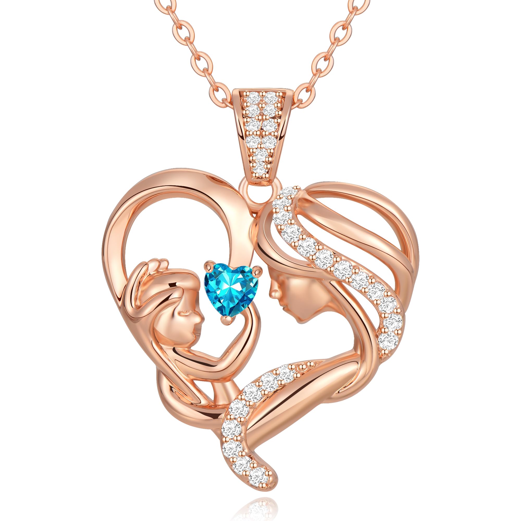 Mothers Day Gifts for Mom Wife Her Grandma, S925 Sterling Silver Birthstone Necklaces Jewelry for Women, Mother's Day Love Heart Pendant Necklace for Anniversary Birthday Christmas Day