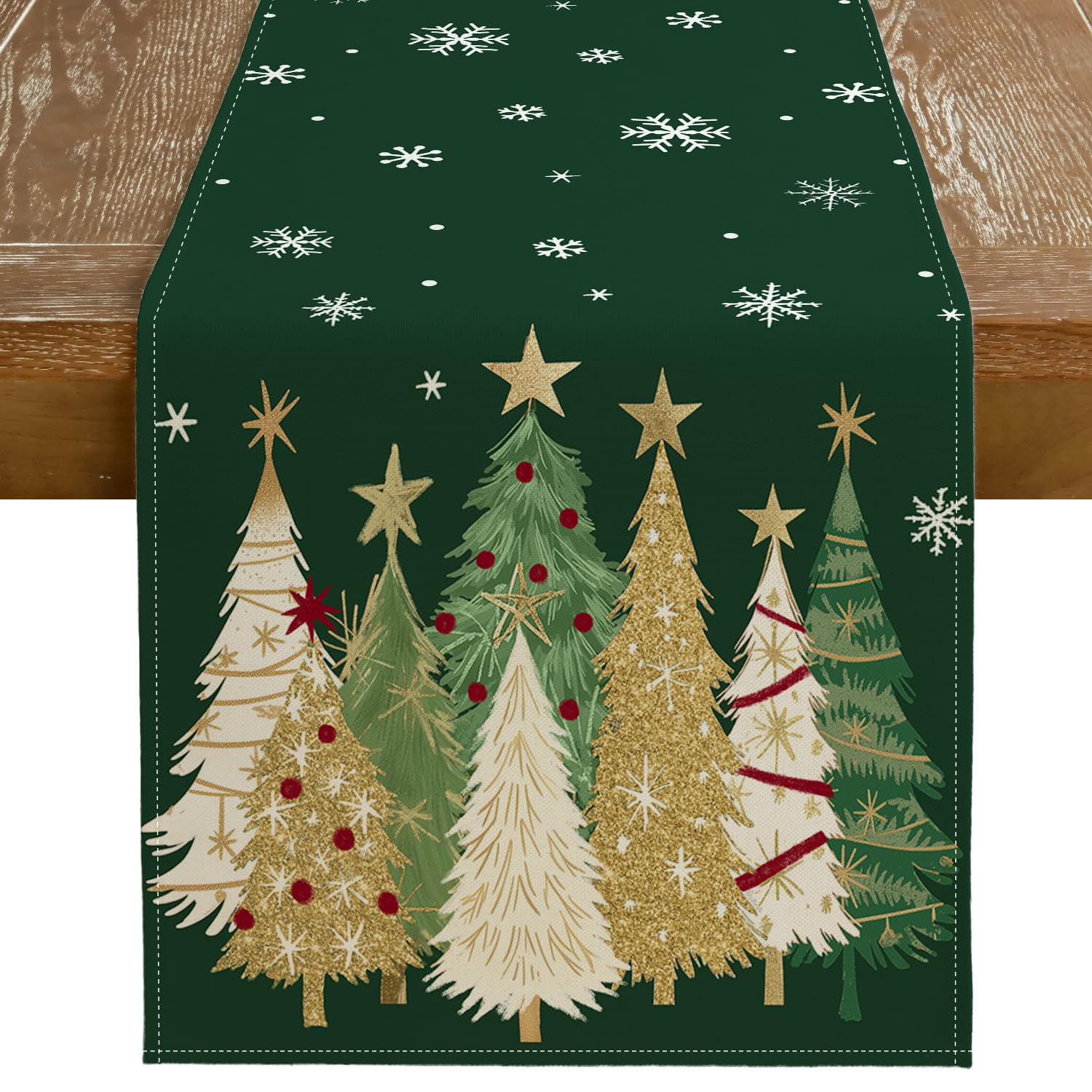 GEEORY Christmas Table Runner 13x72 Inch, Xmas Trees Snowflakes Winter Holiday Decorative Farmhouse Table Decorations for Kitchen Dinning, Indoor Outdoor Dinner Party Decor (Red) GT150-72