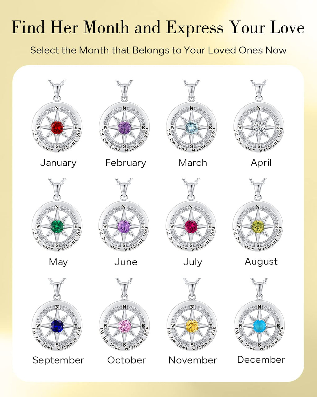 S925 Necklace Gift for Wife |Compass Jewelry |Women Anniversary |Sterling Silver |Girlfriend Birthday Gifts for Her Valentines |I'd be Lost without You |Jewel 18K Gold