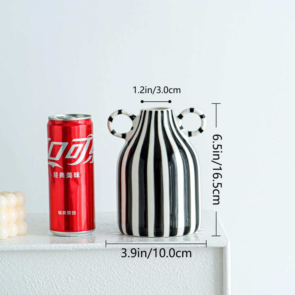 LCCCK Red and White Ceramic Vase, Mid Century Modern Striped Small Vases for Flower&Pampas Grass Centerpiece, Red White Checkered Vase for Dining Table Kitchen Tabletop Minimalist Decorative