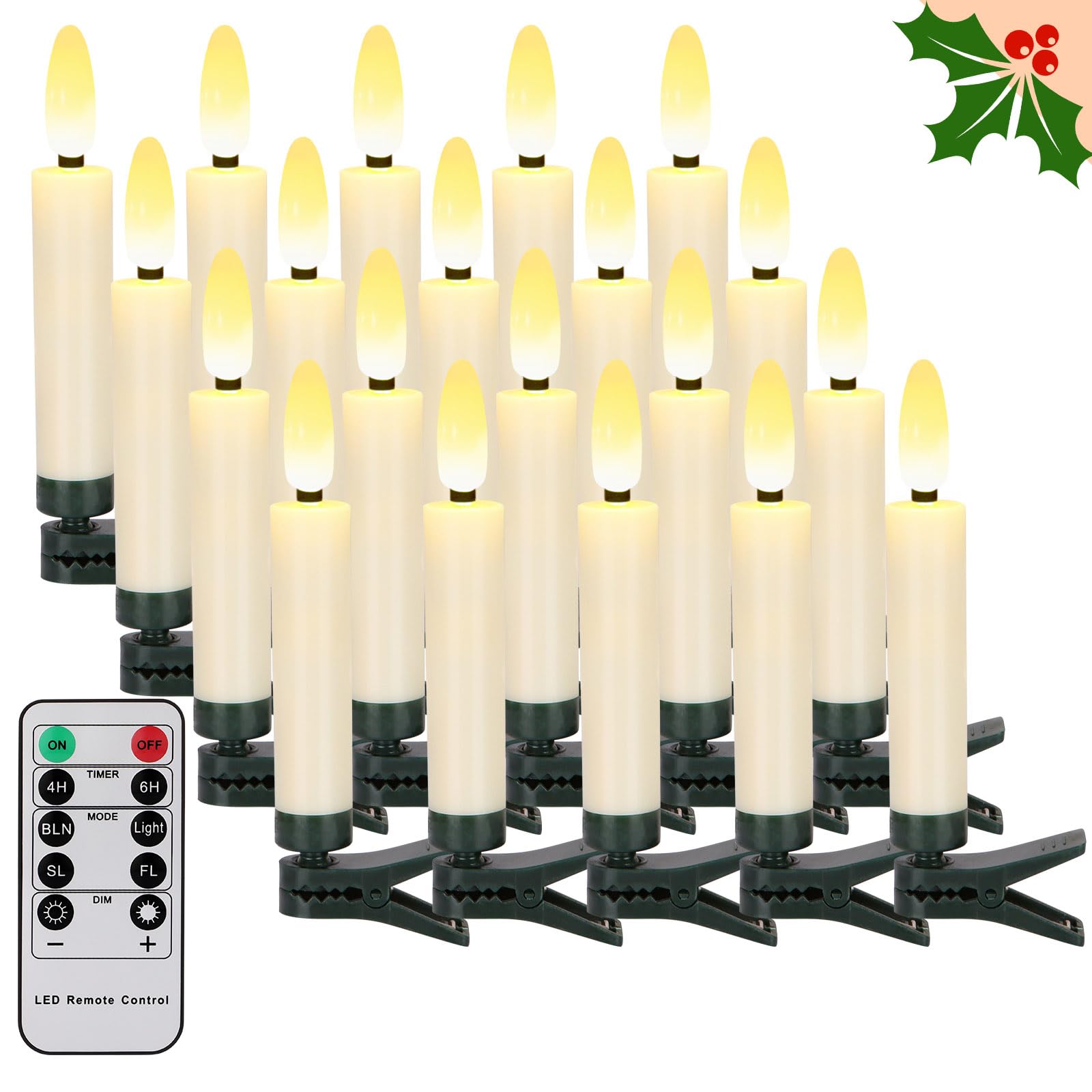FPOO Christmas Decorations Indoor, 3 PCS Waxy Christmas Tree Candles with Remote Timer, Battery LED Candlesticks for Window, Table Centerpiece, Xmas Decor, Gift (7.5 inches)