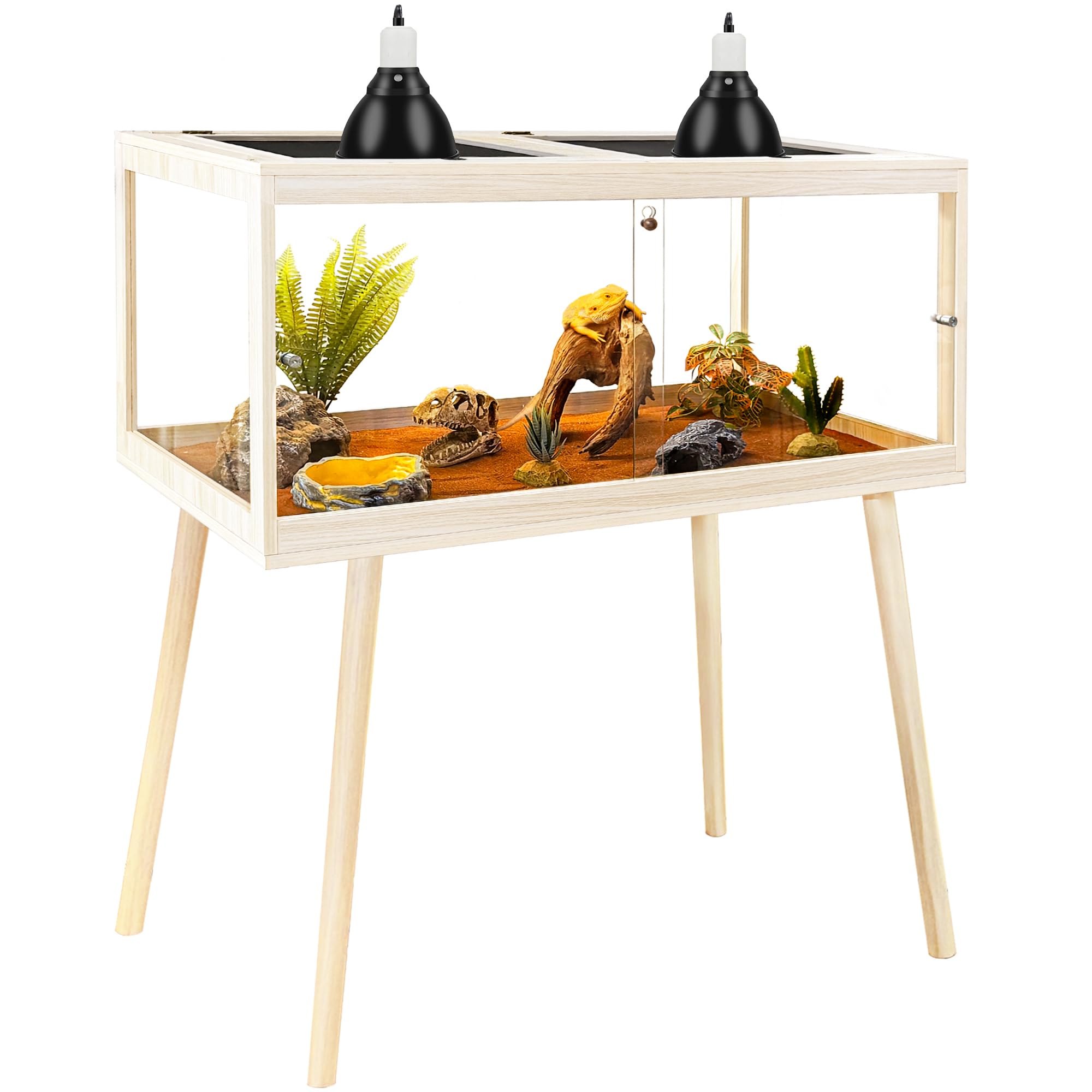 PROLEE Reptile Enclosure with Leg, 35 Gallons Bearded Dragon Tank, Tempered Glass Lizard Tank with Metal Mesh Tops and Lockable Door, Spacious Reptile Habitat for Snake,Lizard (Oak)
