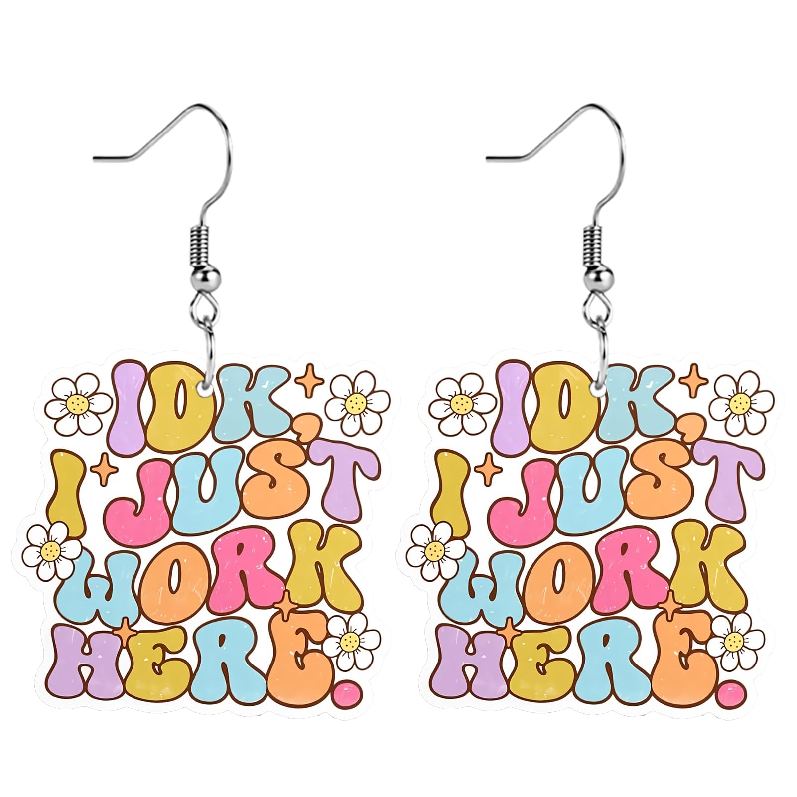Funny Dog Sunflower Paw Print Earrings for Women - Unique & Quirky Funky Acrylic Dangle Earrings, Cute & Silly Novelty Design, Wacky & Crazy Earrings for Fun Lovers
