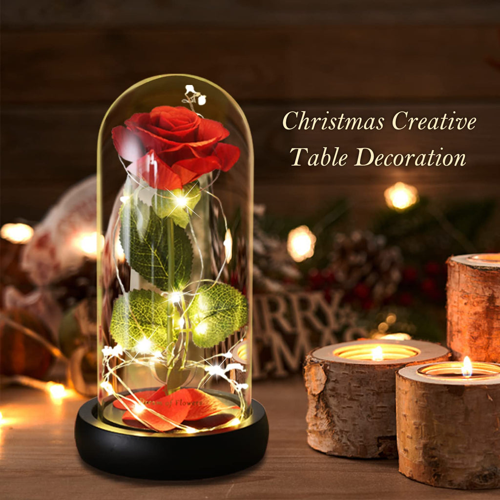 Beauty and The Beast Rose for Mom, Birthday Gifts for Women, Light Up Roses, Glass Dome Rose with LED Lights, Red Roses, Women's Gift for Mom Wife Grandmother