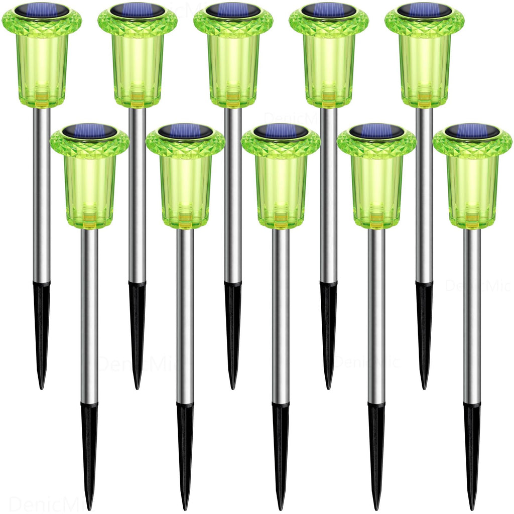 DenicMic Solar Lights Outdoor 10 Pack Waterproof 6000K Cold White LED Stainless Steel Stake Outside Lights for Yard Pathway Garden Driveway Walkway Landscape Path Lighting