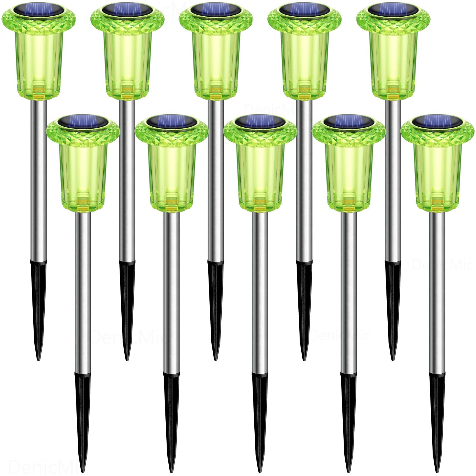 DenicMic Solar Lights Outdoor 10 Pack Waterproof 6000K Cold White LED Stainless Steel Stake Outside Lights for Yard Pathway Garden Driveway Walkway Landscape Path Lighting