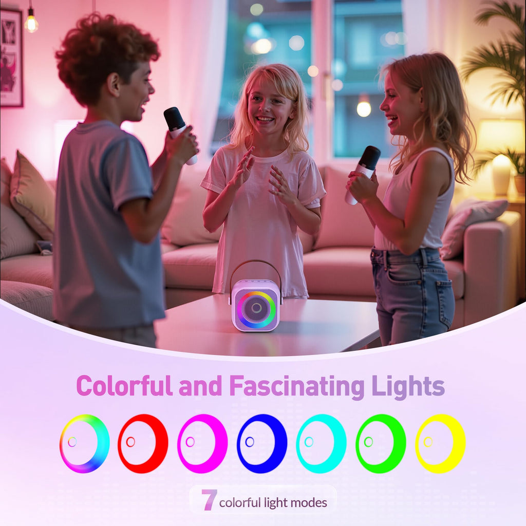 Mini Karaoke Machine, Portable Bluetooth Karaoke Speaker with 2 Wireless Microphones and Party Lights for Kids and Adults, Birthday Gifts for Girls Boys Family Home Party