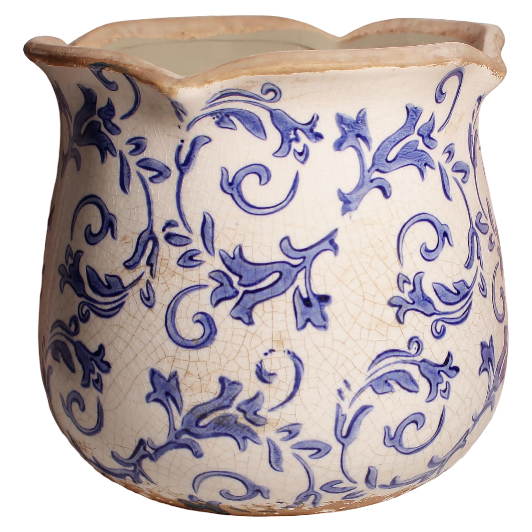 Ceramic Pots for Plants, Vintage Plant Pot with Drainage Hole, 6.11in. Planter for Indoor Plants, Crackle Glaze Finish Flower Pot, Perfect Tuscan Ceramic Planter for Gardening, Antique Blue Meadow