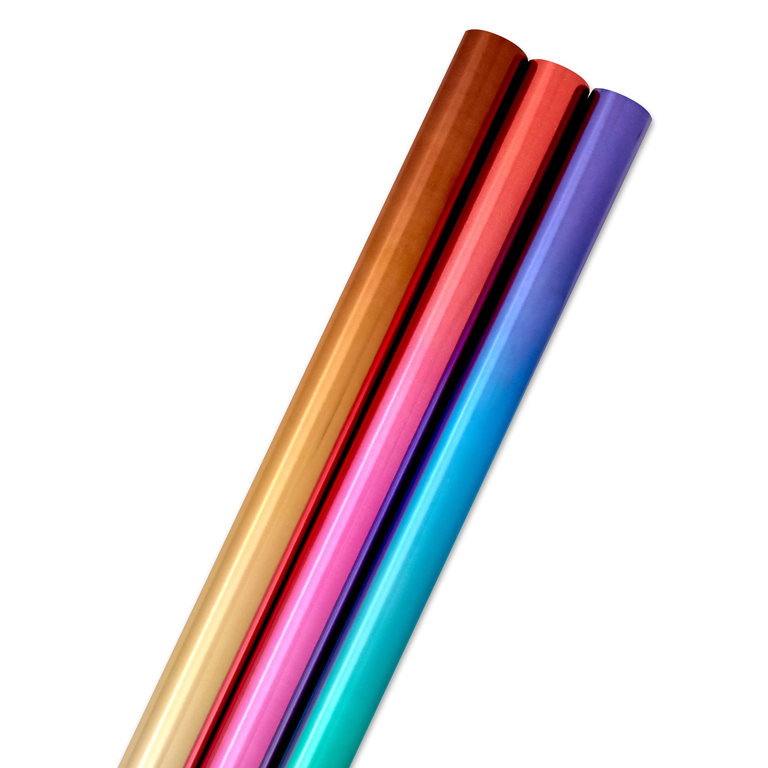 Hallmark Floral Wrapping Paper Mini Rolls, 3-Pack (Pink, Orange, Yellow Flowers on Teal, Green and Pink Geometric) for Birthdays, Easter, Mother's Day, Bridal Showers, Any Occasion - 60 Sq. Ft. Total