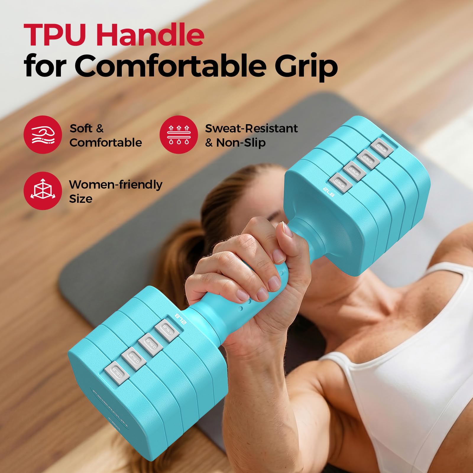 FEIERDUN DB3 5-in-1 Adjustable Dumbbell Set, 6LB/10LB Pair Adjustable Weights for Women at Home, Dual Locking Stable Hand Weights with TPU Soft Handle, Home Gym, Rehab, Pilates, Yoga, Strength Training