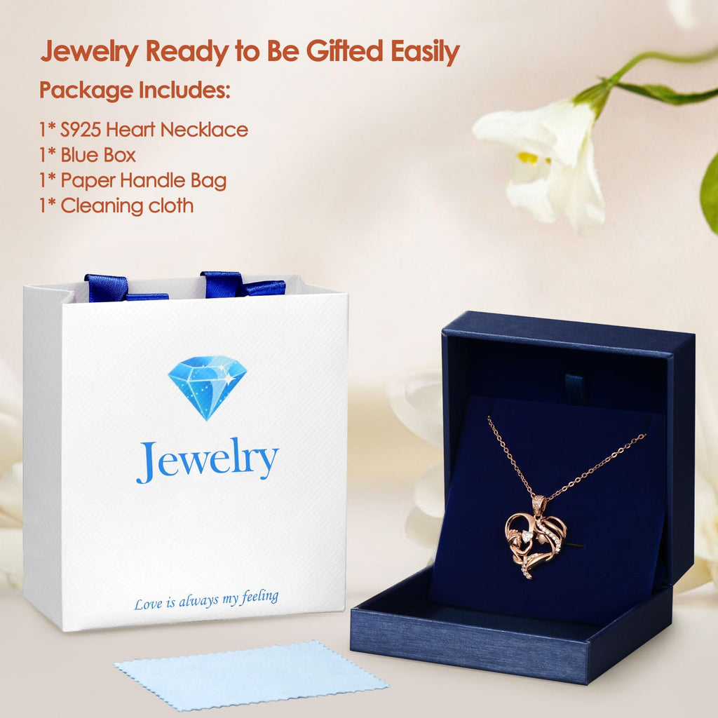 Mothers Day Gifts for Mom Wife Her Grandma, S925 Sterling Silver Birthstone Necklaces Jewelry for Women, Mother's Day Love Heart Pendant Necklace for Anniversary Birthday Christmas Day