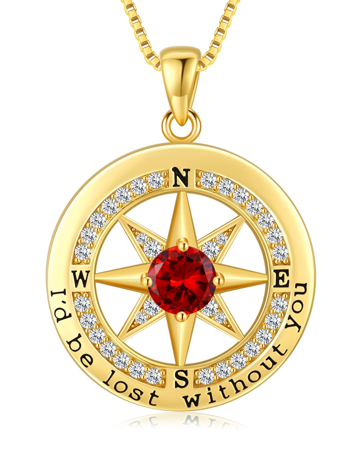 S925 Necklace Gift for Wife |Compass Jewelry |Women Anniversary |Sterling Silver |Girlfriend Birthday Gifts for Her Valentines |I'd be Lost without You |Jewel 18K Gold