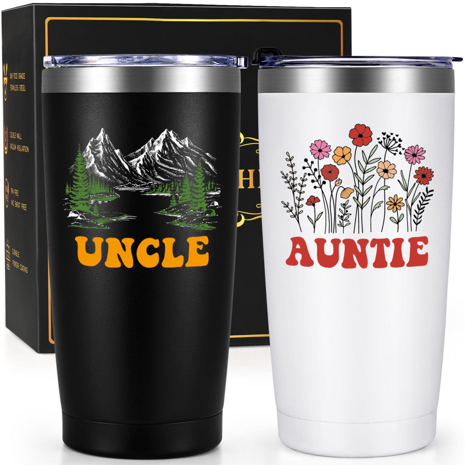 Qtencas Grandma and Grandpa Gifts, Grandparents Christmas Gifts, Grandpa and Grandma insulated Travel Tumbler Set, Gift for Grandparents on Christmas Birthday Anniversary, 20 Oz Black & White