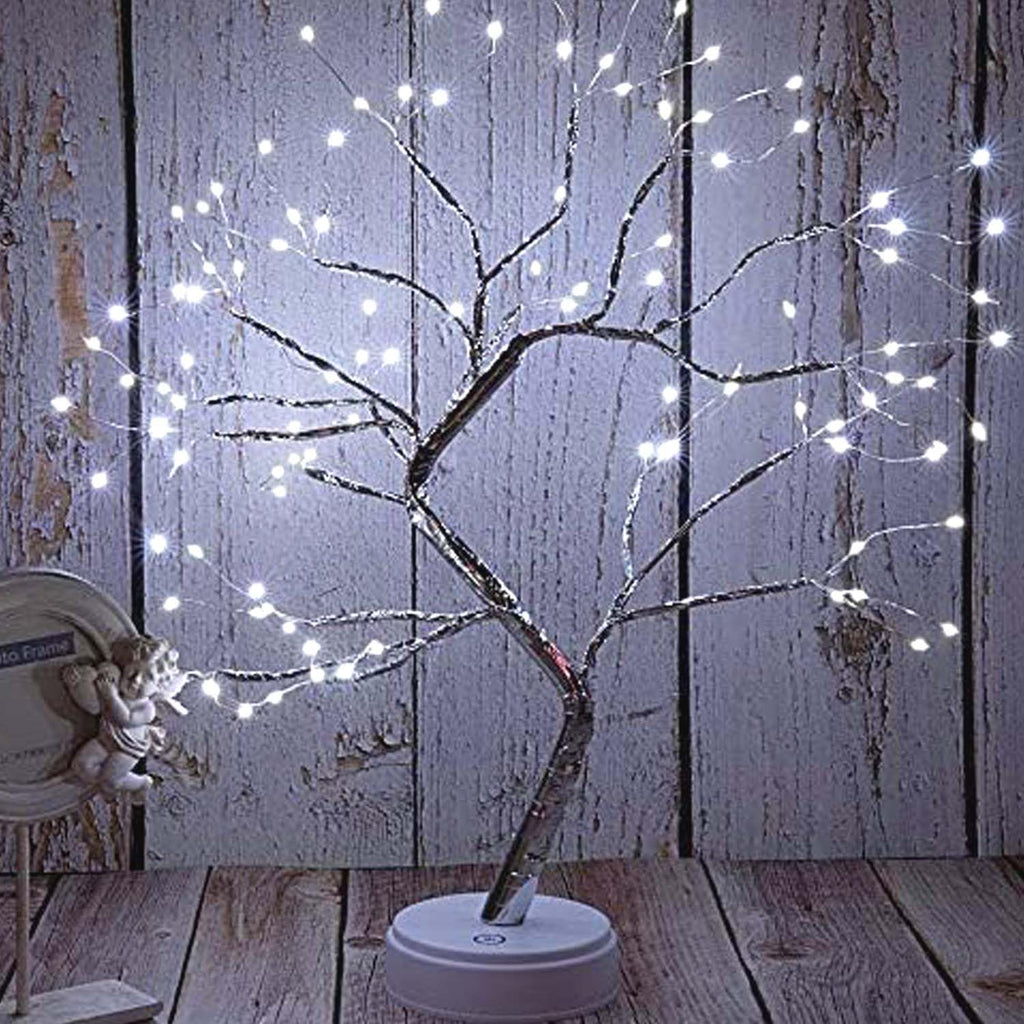 FuChsun Tabletop Bonsai Tree Light 108 LED Fairy Artificial Tree Lamp fot Room Party Home Centerpieces Decoration, Battery/USB Operated (Galaxy Glow Silver Branch)