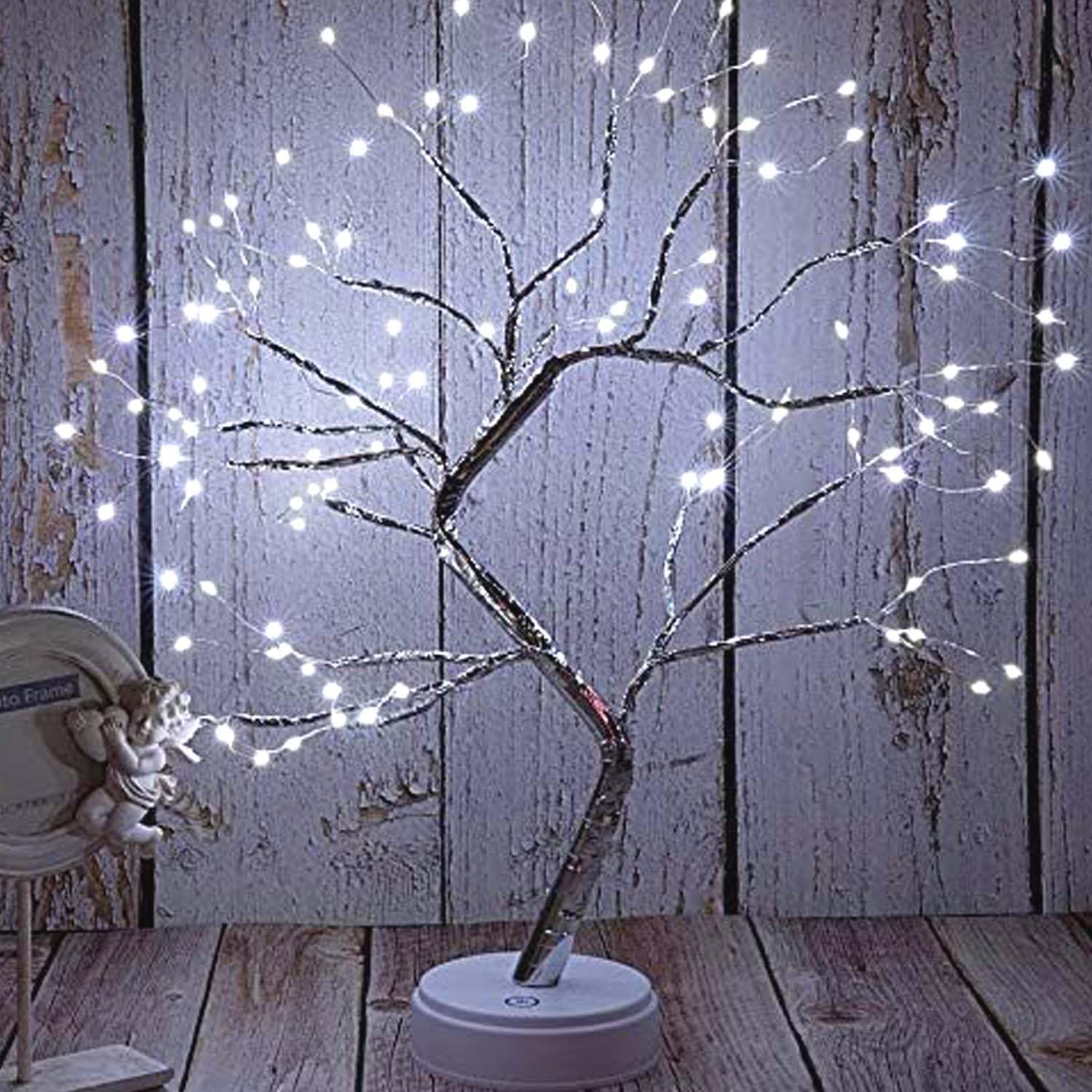 FuChsun Tabletop Bonsai Tree Light 108 LED Fairy Artificial Tree Lamp fot Room Party Home Centerpieces Decoration, Battery/USB Operated (Galaxy Glow Silver Branch)