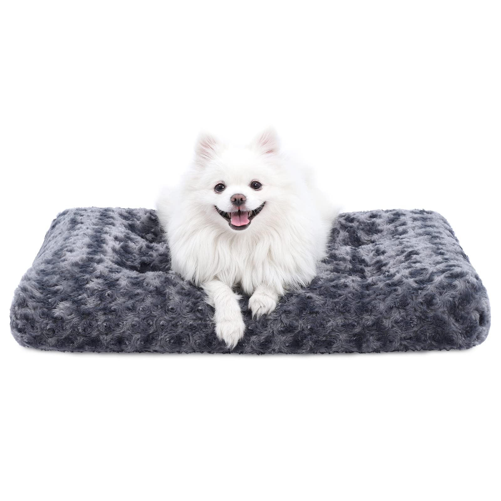 KSIIA Washable Dog Bed Deluxe Plush Dog Crate Beds Comfy Kennel Pad Anti-Slip Pet Sleeping Mat for Large, Jumbo, Medium, Small Dogs Breeds, 35" x 23", Gray