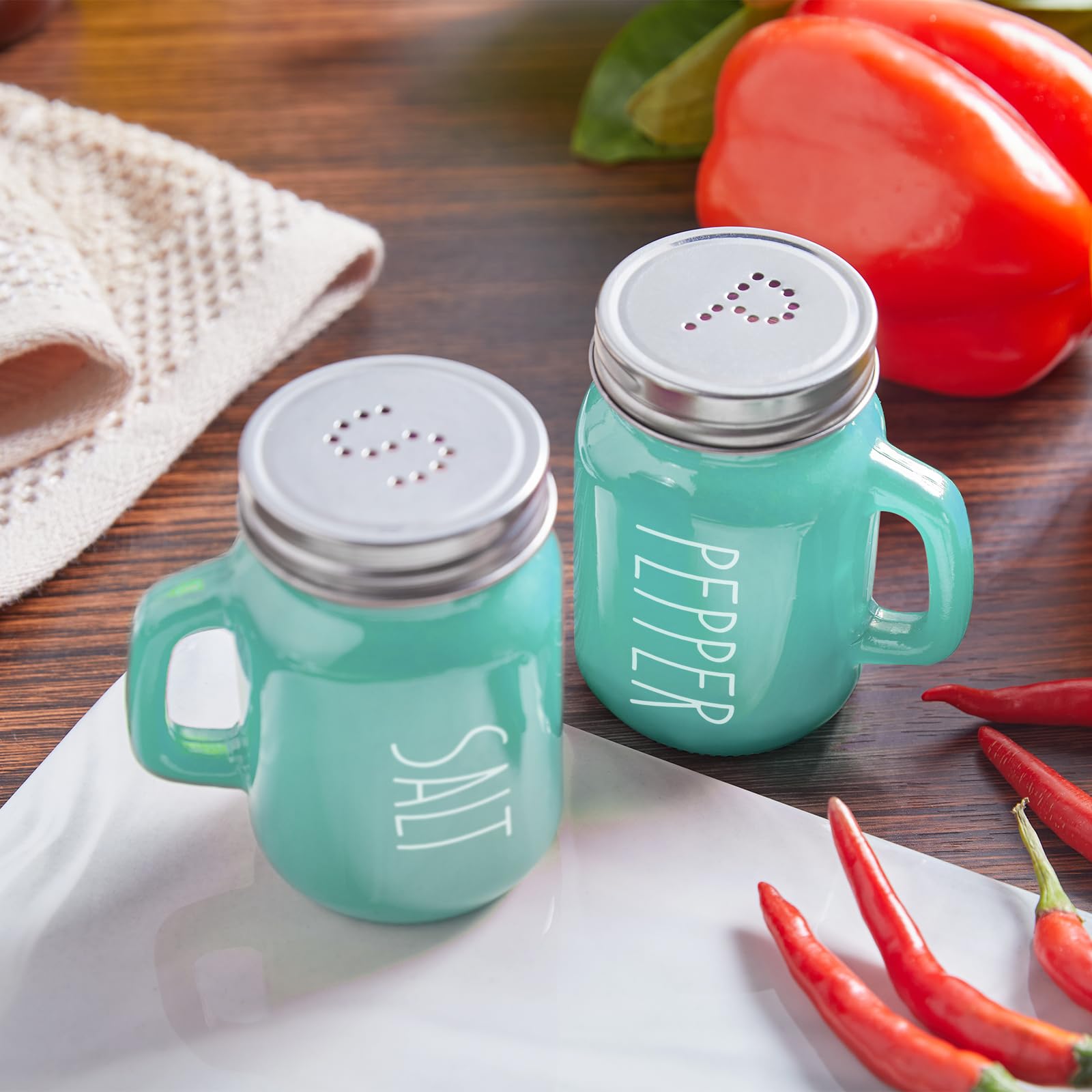 Red Salt and Pepper Shakers Set, ZOSUJO 4 oz Cute Modern Glass Christmas Red Shaker Sets with Stainless Steel Lids, Red Kitchen Decor and Accessories for Home Restaurants Weddings