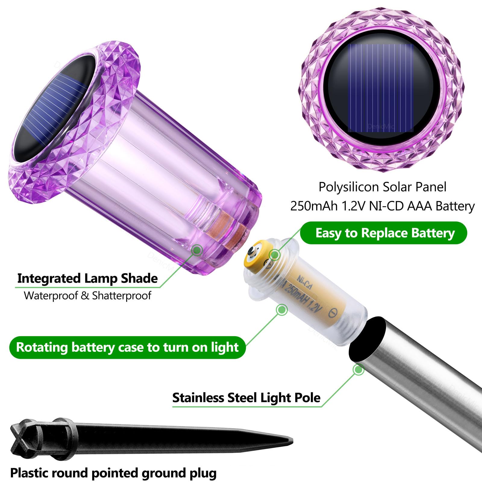 DenicMic Solar Lights Outdoor 10 Pack Waterproof 6000K Cold White LED Stainless Steel Stake Outside Lights for Yard Pathway Garden Driveway Walkway Landscape Path Lighting