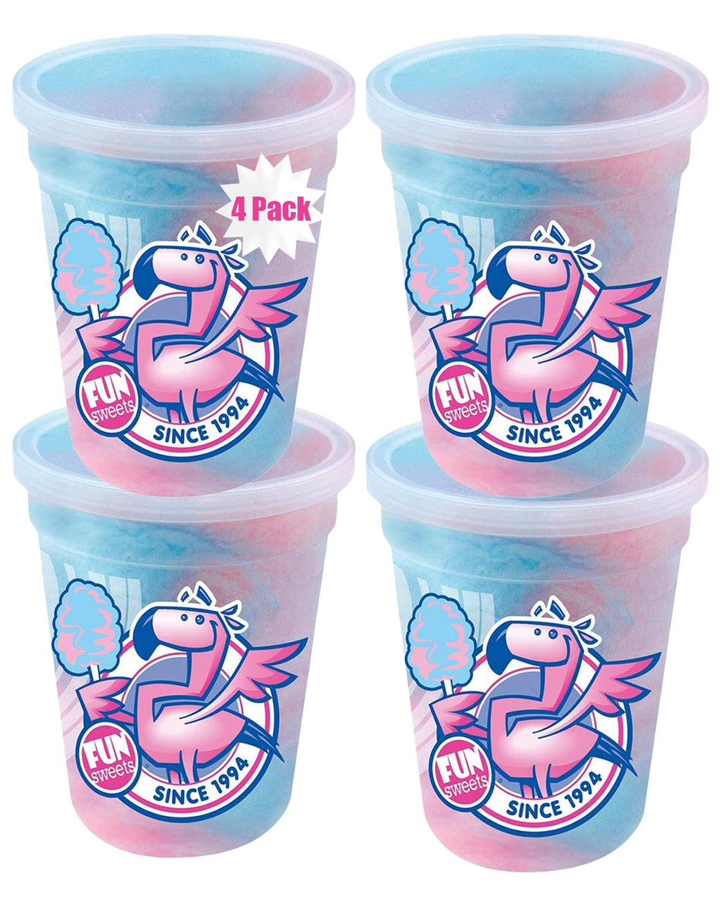 Fun Sweets Cotton Candy 12-Pack - Blue Raspberry and Cherry Swirl 1.5 oz Tub Resealable - Individual Cotton Candy Tubs Great for Easter Basket Candies or Party Favors - Bulk CottonCandy Individual Tubs