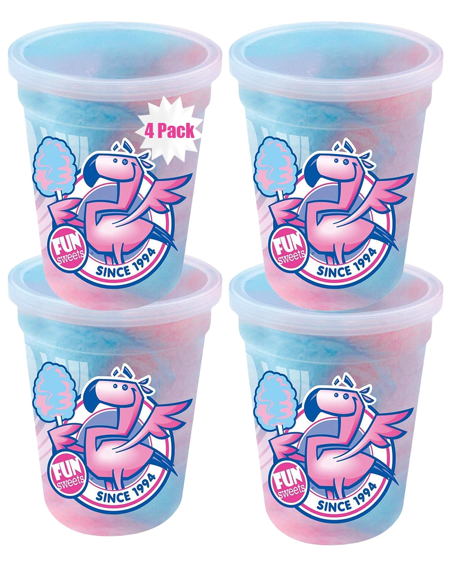 Fun Sweets Cotton Candy 12-Pack - Blue Raspberry and Cherry Swirl 1.5 oz Tub Resealable - Individual Cotton Candy Tubs Great for Easter Basket Candies or Party Favors - Bulk CottonCandy Individual Tubs