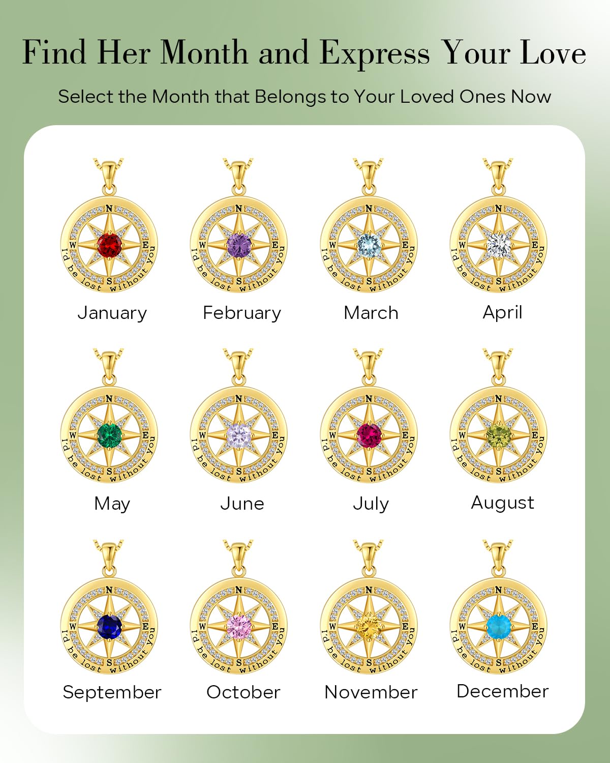 S925 Necklace Gift for Wife |Compass Jewelry |Women Anniversary |Sterling Silver |Girlfriend Birthday Gifts for Her Valentines |I'd be Lost without You |Jewel 18K Gold