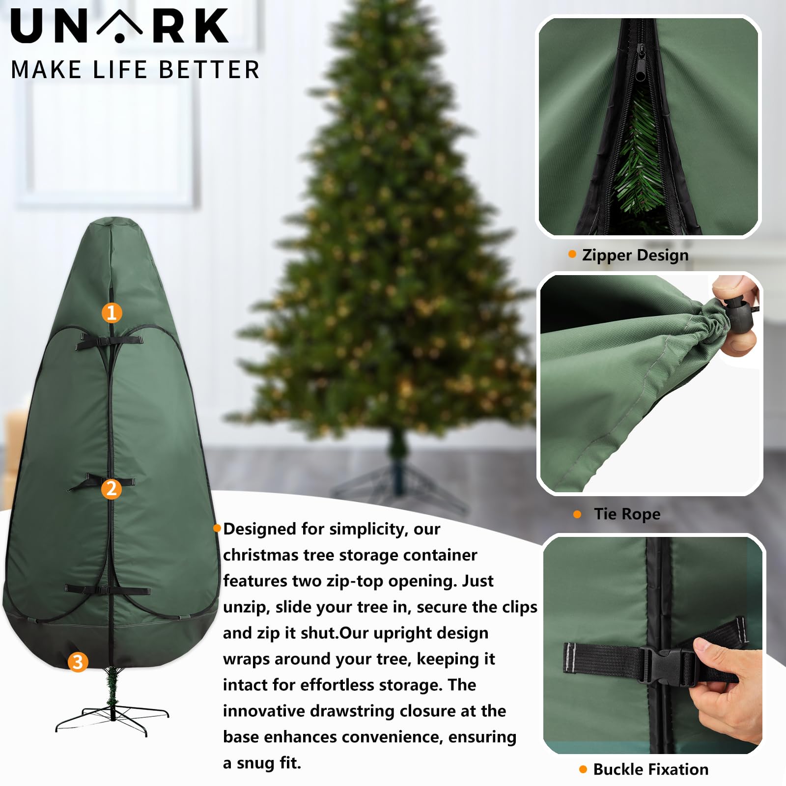 Upright Christmas Tree Storage Bag 7.5 Ft, Artificial Christmas Tree Storage Bag 6.5ft, Christmas Tree Cover for Upright Storage Fit 6 Ft / 6.5 Ft / 7 Ft / 7.5 Gray