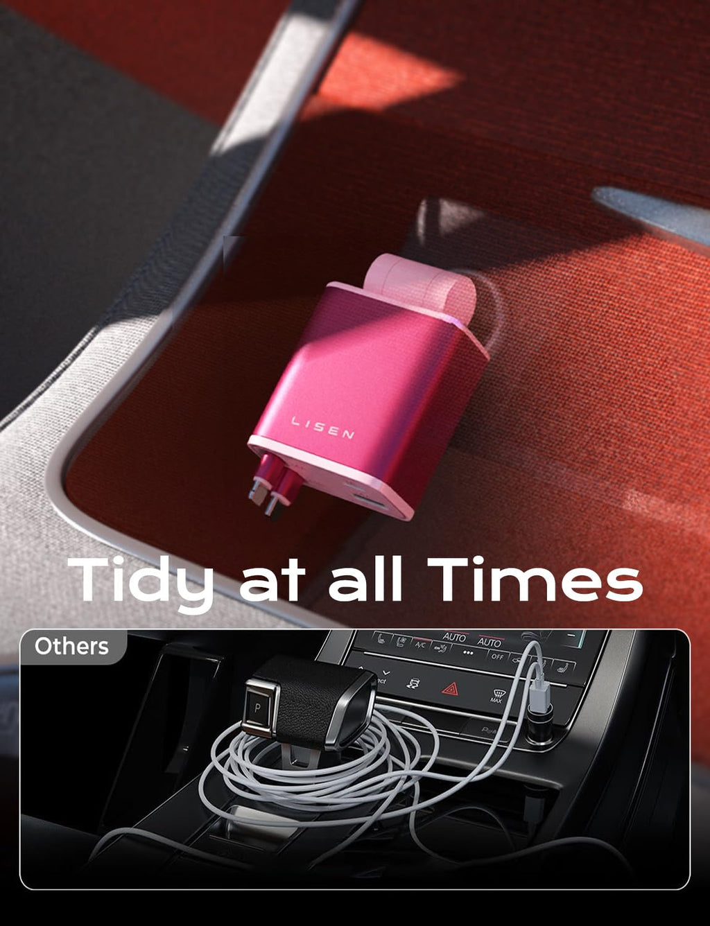 LISEN Retractable Car Charger, 84W Car Charger USB C Fast Charger Adapter for iPhone, Car Accessories for Men Women, Gifts for Fathers Day for Men Dad Husband, for iPhone 17 16 15 14 13 12 11 Samsung