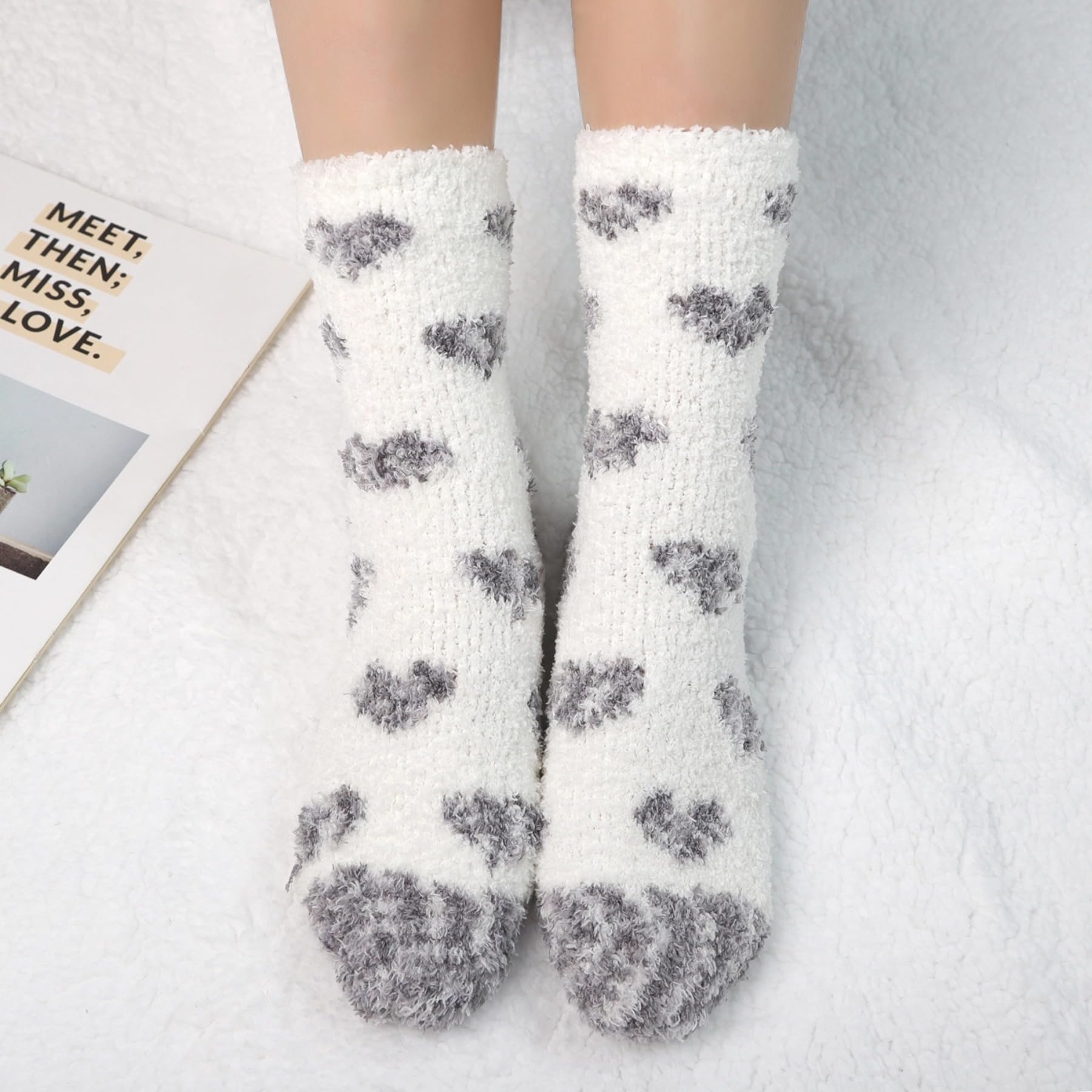 Plush Fuzzy Socks for Women Fluffy Cozy Slipper Socks Fall Thanksgiving Birthday Gifts for Her