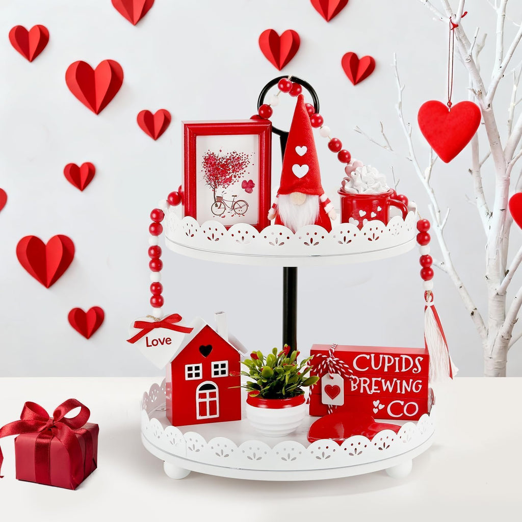 Christmas Decorations 8 PCS Tiered Tray Decor Set, Cute Tabletop Christmas Decor for Home Office Shelf Mantel Coffee Bar Xmas Table Centerpieces Tray Objects Holiday Decoration Set