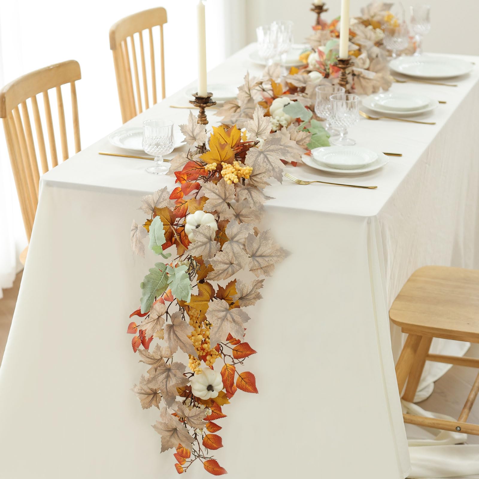 Mizii Artificial Sunflower Garland 6FT Fake Silk Sunflowers Flower Garland Autumn Hanging Vines Decorations for Kitchen Table Centerpieces Room Wall Party Wedding Birthday Fall Decor (Orange)