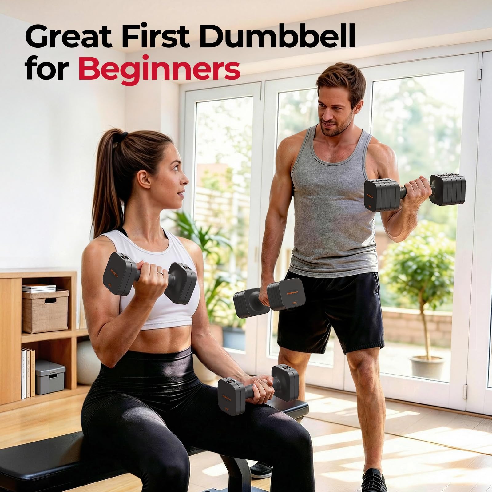 FEIERDUN DB3 5-in-1 Adjustable Dumbbell Set, 6LB/10LB Pair Adjustable Weights for Women at Home, Dual Locking Stable Hand Weights with TPU Soft Handle, Home Gym, Rehab, Pilates, Yoga, Strength Training