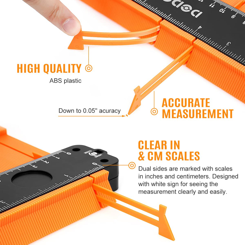 DODOWIN 10+5 Inch Contour Gauge with Lock, Dual Size Profile Duplicator Tool for Flooring, Tile, Woodworking & Irregular Shapes, Shape Outline Gauge, Father’s Day Gifts for Dad Men Husband