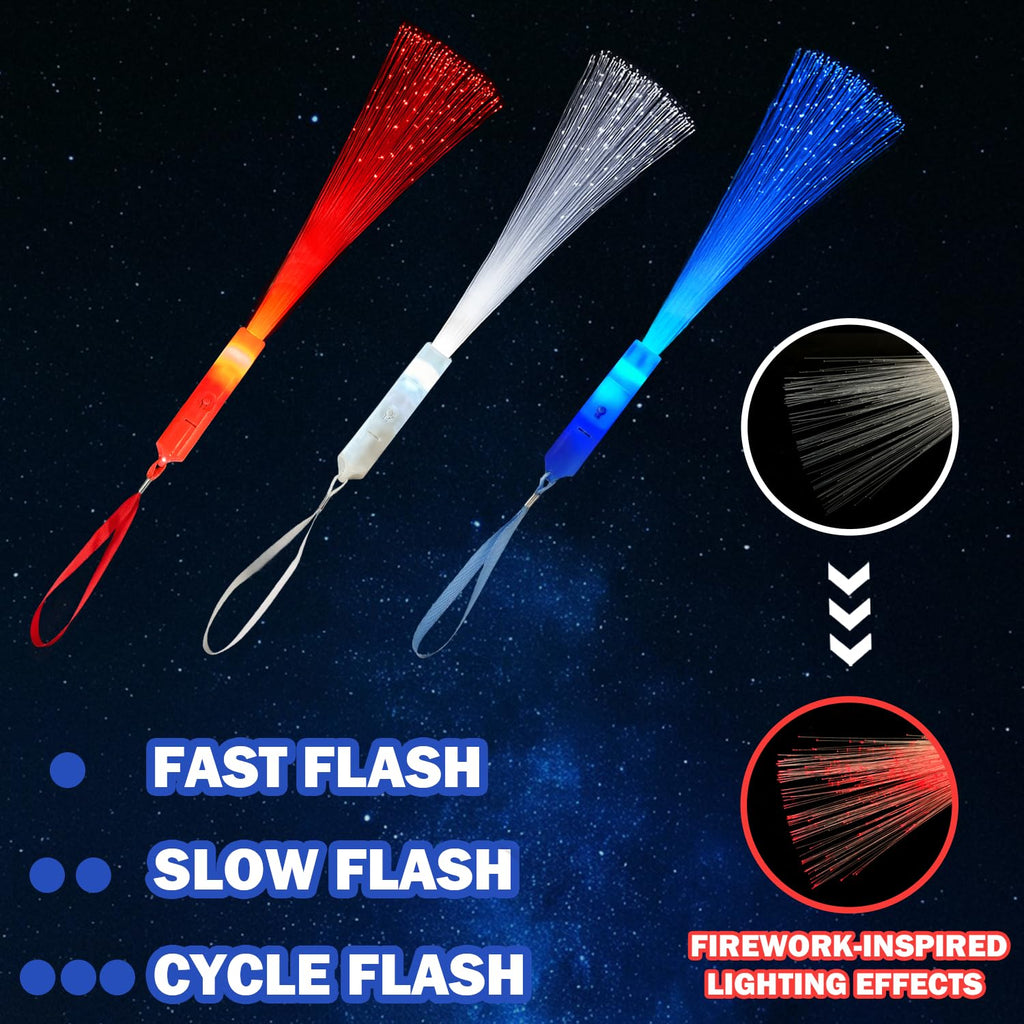 Patriotic Red White Blue Glow Sticks Party Favors Supplies for Kids Bulk-24 Pack, 4th of July Fiber Optic Wand Toys for Toddlers, Sparklers Fireworks Gifts Fourth of July Parade Throws for Boy Girls
