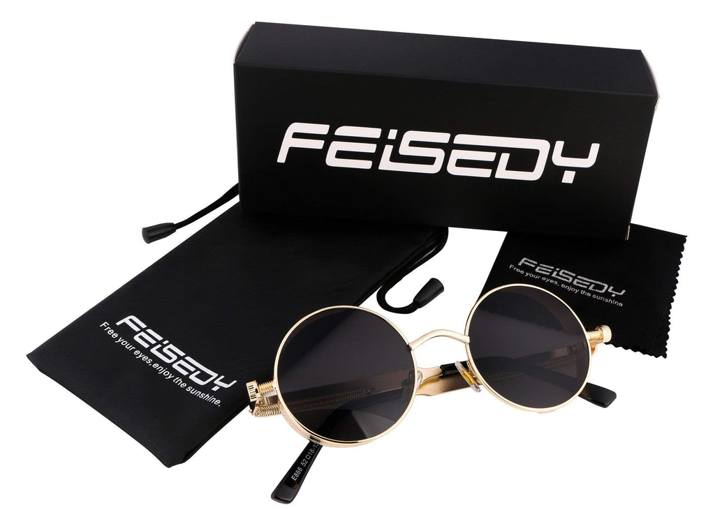 FEISEDY Retro Gothic Steampunk Sunglasses Round Metal Frame Punk Circle Inspired Shade Men B1857
