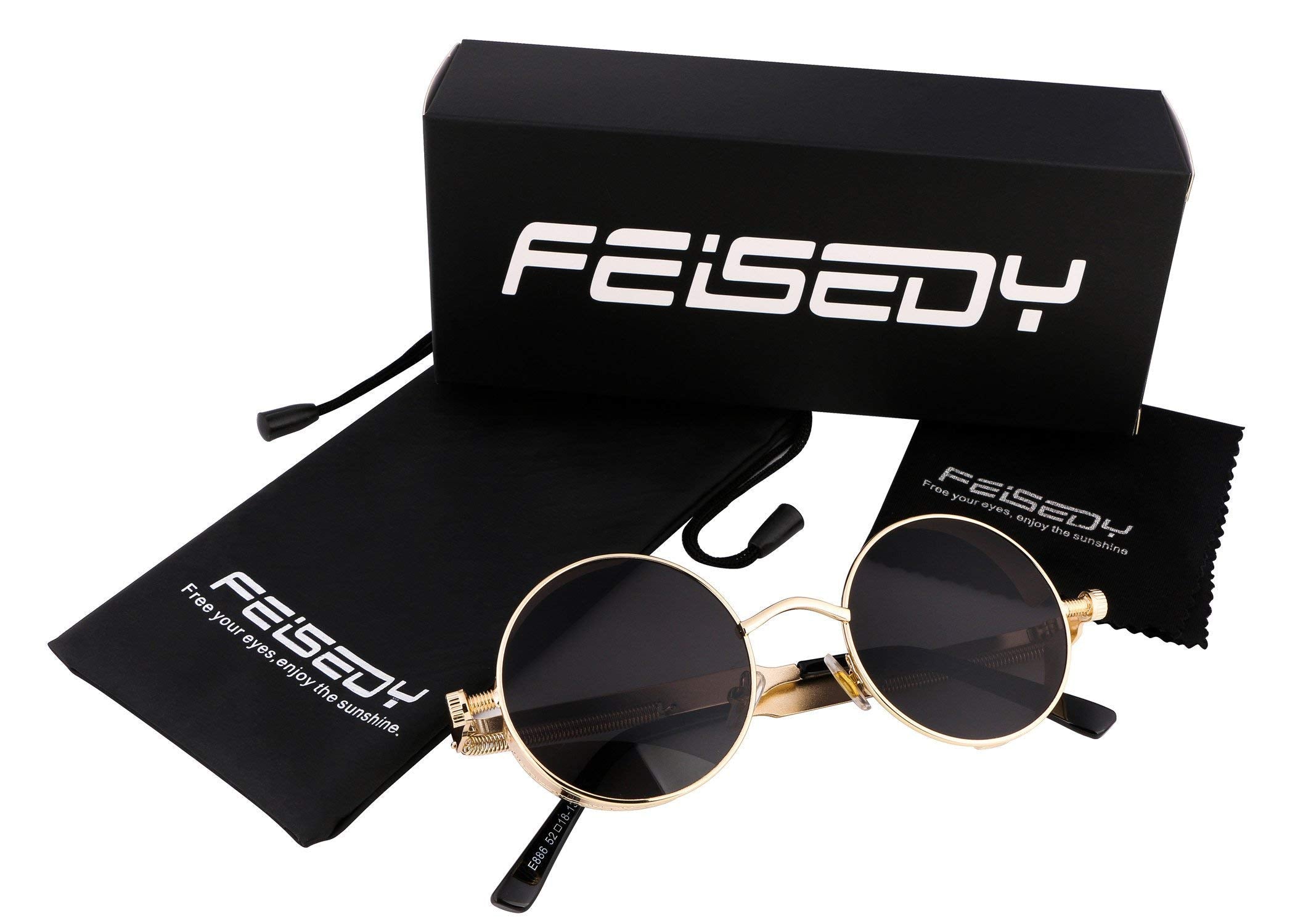 FEISEDY Retro Gothic Steampunk Sunglasses Round Metal Frame Punk Circle Inspired Shade Men B1857