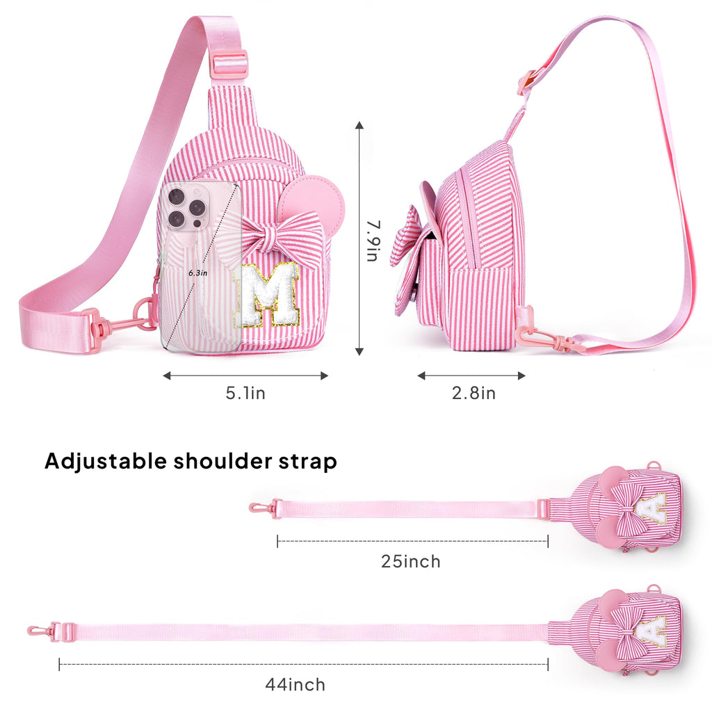 Birthday Gifts for Girls Kids, Personalized Small Initial Pink Sling Bag for Kid Girls | Small Initial Monogram Fanny Packs Crossbody Bag Purse for Girl Kid Year Old Birthday Gifts (Pink A)