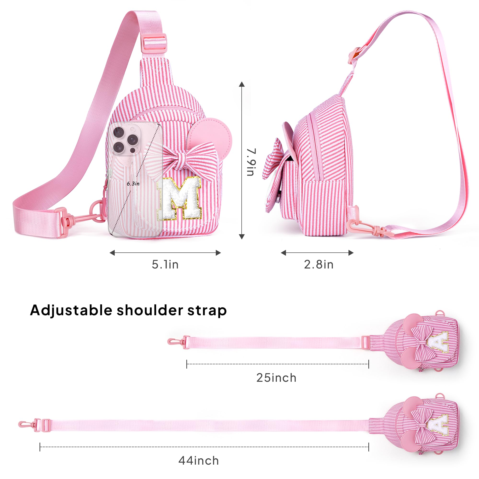 Birthday Gifts for Girls Kids, Personalized Small Initial Pink Sling Bag for Kid Girls | Small Initial Monogram Fanny Packs Crossbody Bag Purse for Girl Kid Year Old Birthday Gifts (Pink A)