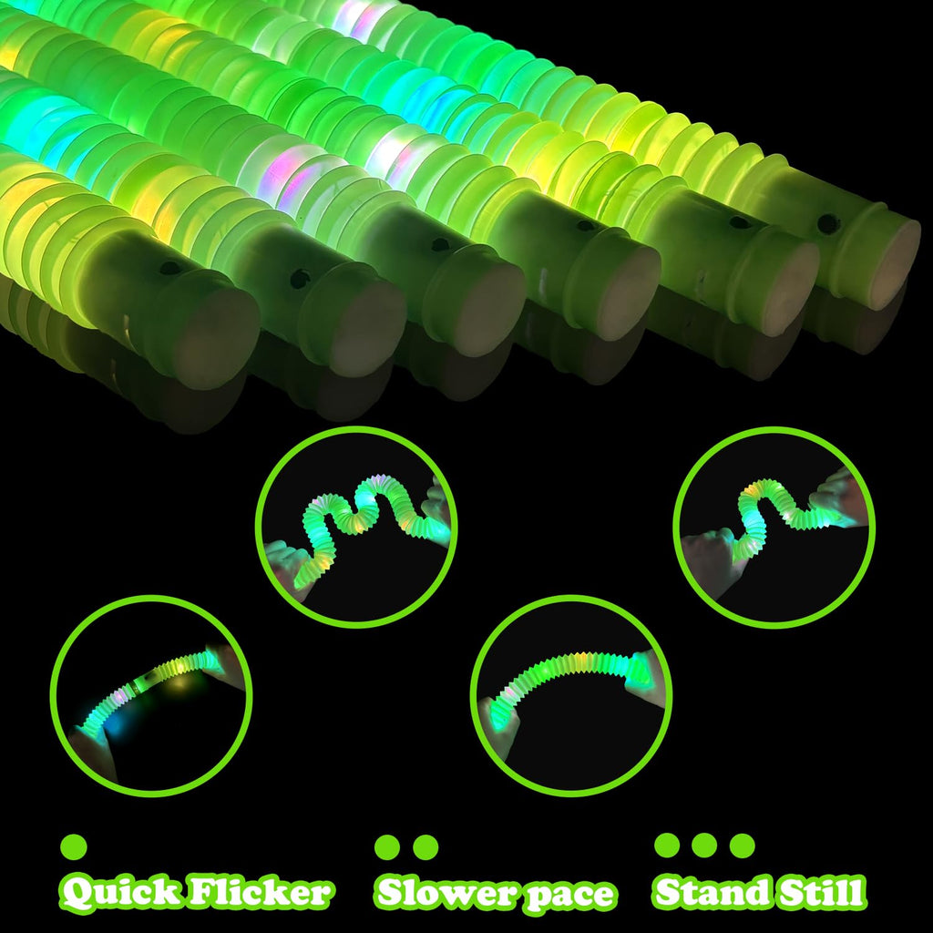Kannove 12-24 PCS Green Glow Sticks Party Favors Supplies for Kids,4th of July LED Light up Pop Tubes for Toddlers,Neon Necklaces Bracelets Accessories,Glow Birthday Dance Camping Party Decorations