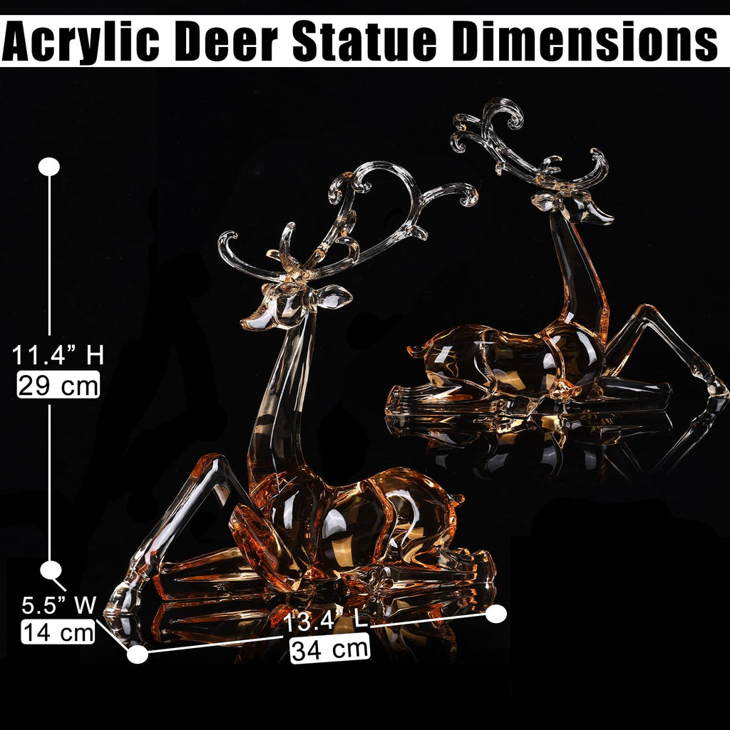 18" Tall Acrylic Christmas Reindeer Figurine - Elegant Clear Large Reindeer Ornaments for Christmas Indoor Decor, Holiday Centerpiece, Living Room, Fireplace, Table Display (Gold Standing Reindeer)