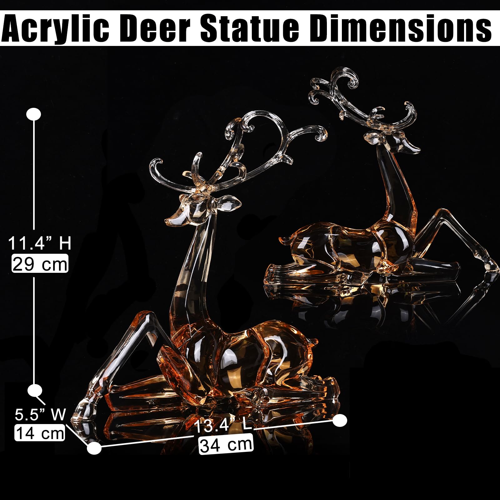 18" Tall Acrylic Christmas Reindeer Figurine - Elegant Clear Large Reindeer Ornaments for Christmas Indoor Decor, Holiday Centerpiece, Living Room, Fireplace, Table Display (Gold Standing Reindeer)