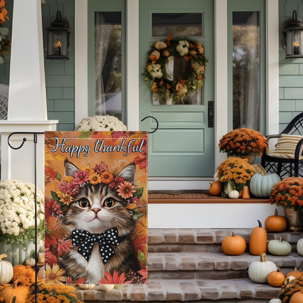 Hello Fall Garden Flag Cat Garden Flags 12x18 Inch Double Sided Vertical Autumn Farmhouse Home Decor Yard Lawn Outdoor Decorations